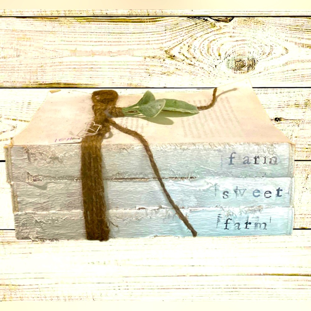 🆕 Handmade Stacked Stamped Farm Sweet Farm Farmhouse Decor Art Stacked B…